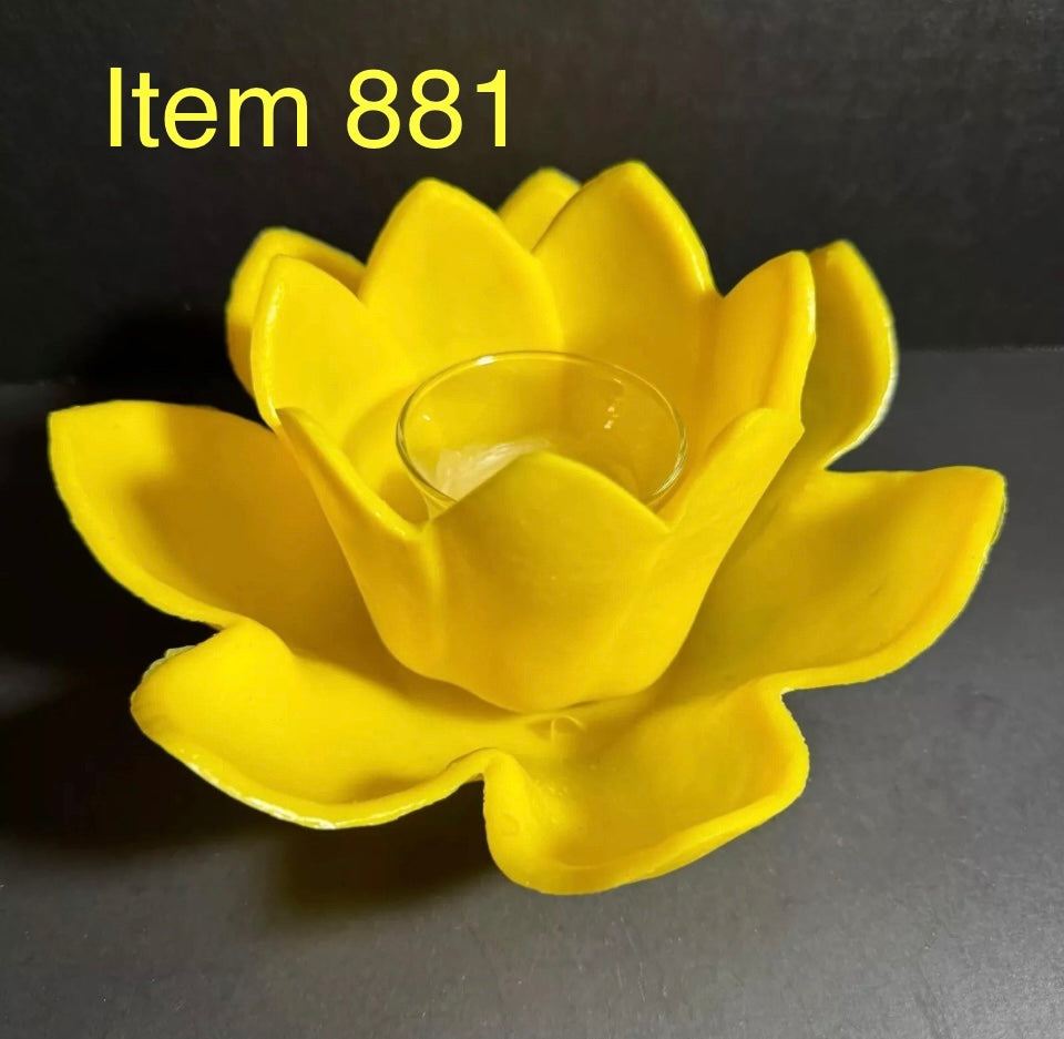 Yellow Vintage Plastic Lotus Lite Floating Pool Candle Holder [Item 881]