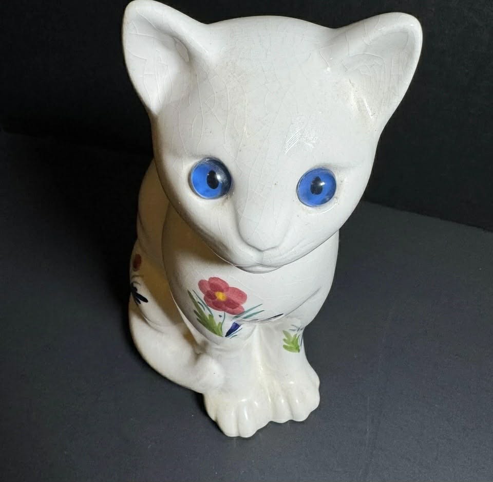 Marked Vintage Hand Painted Cat Figure with Craising [Item 819]