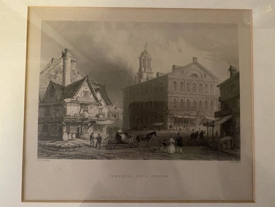 WH Barlett Lithograph - Faneuiel Hall, Boston 1839 [Art 009]