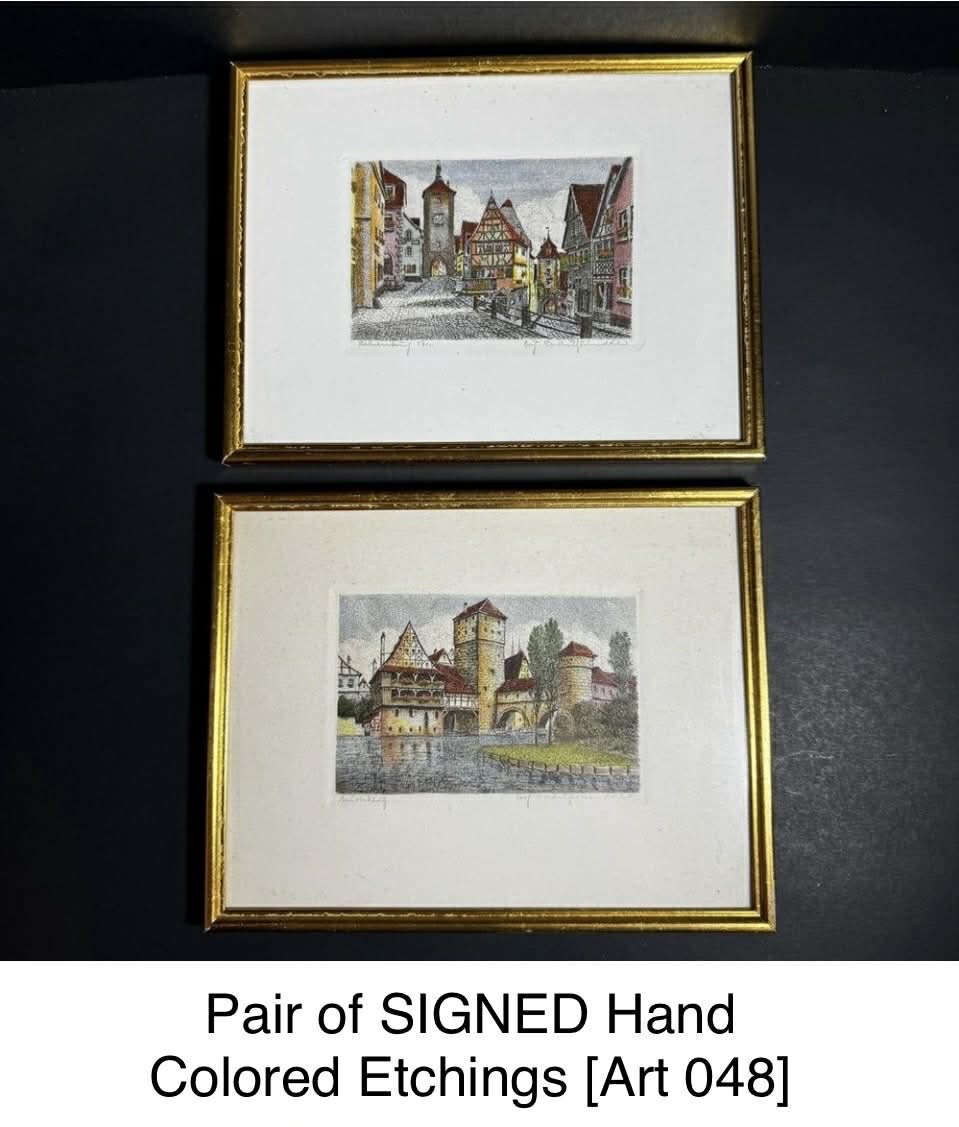 Pair of SIGNED Hand Colored Etchings [Art 048]