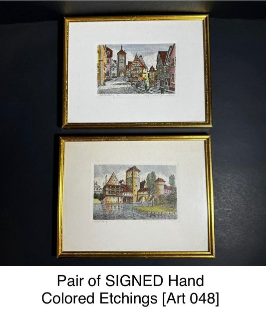 Pair of SIGNED Hand Colored Etchings [Art 048]