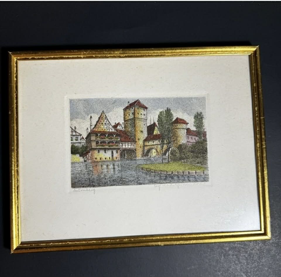 Pair of SIGNED Hand Colored Etchings [Art 048]