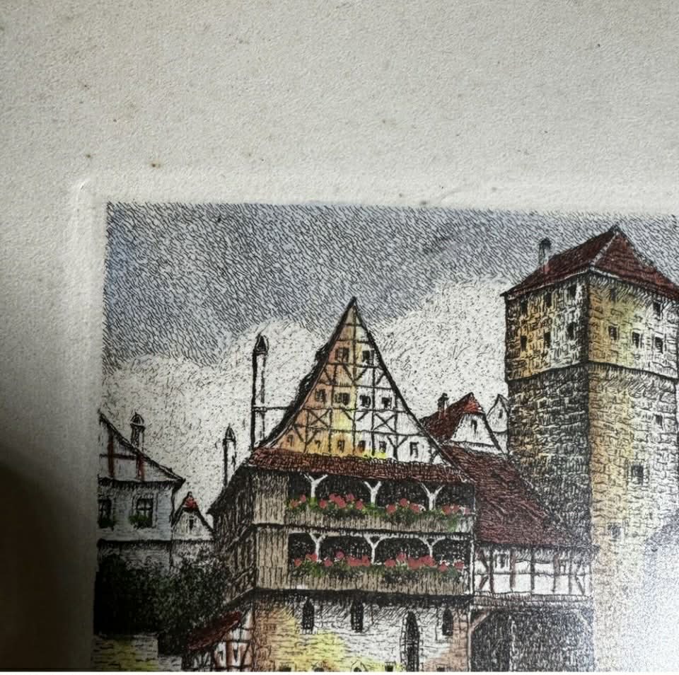 Pair of SIGNED Hand Colored Etchings [Art 048]