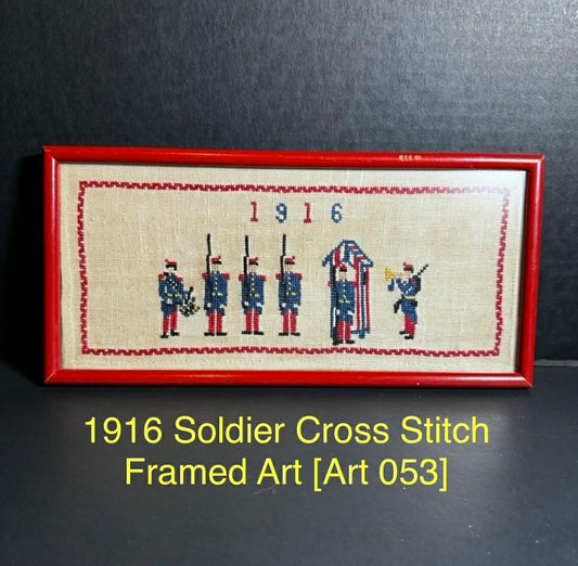 1916 Soldier Cross Stitch Framed Art [Art 053]
