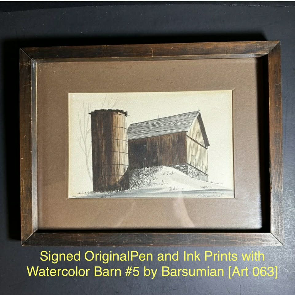 Signed OriginalPen and Ink Prints with Watercolor Barn #5 by Barsumian [Art 063]