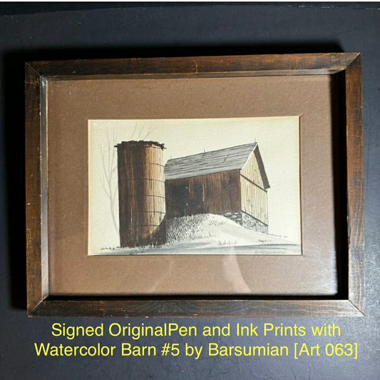 Signed OriginalPen and Ink Prints with Watercolor Barn #5 by Barsumian [Art 063]