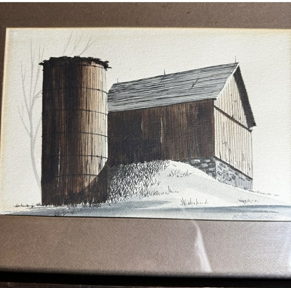 Signed OriginalPen and Ink Prints with Watercolor Barn #5 by Barsumian [Art 063]