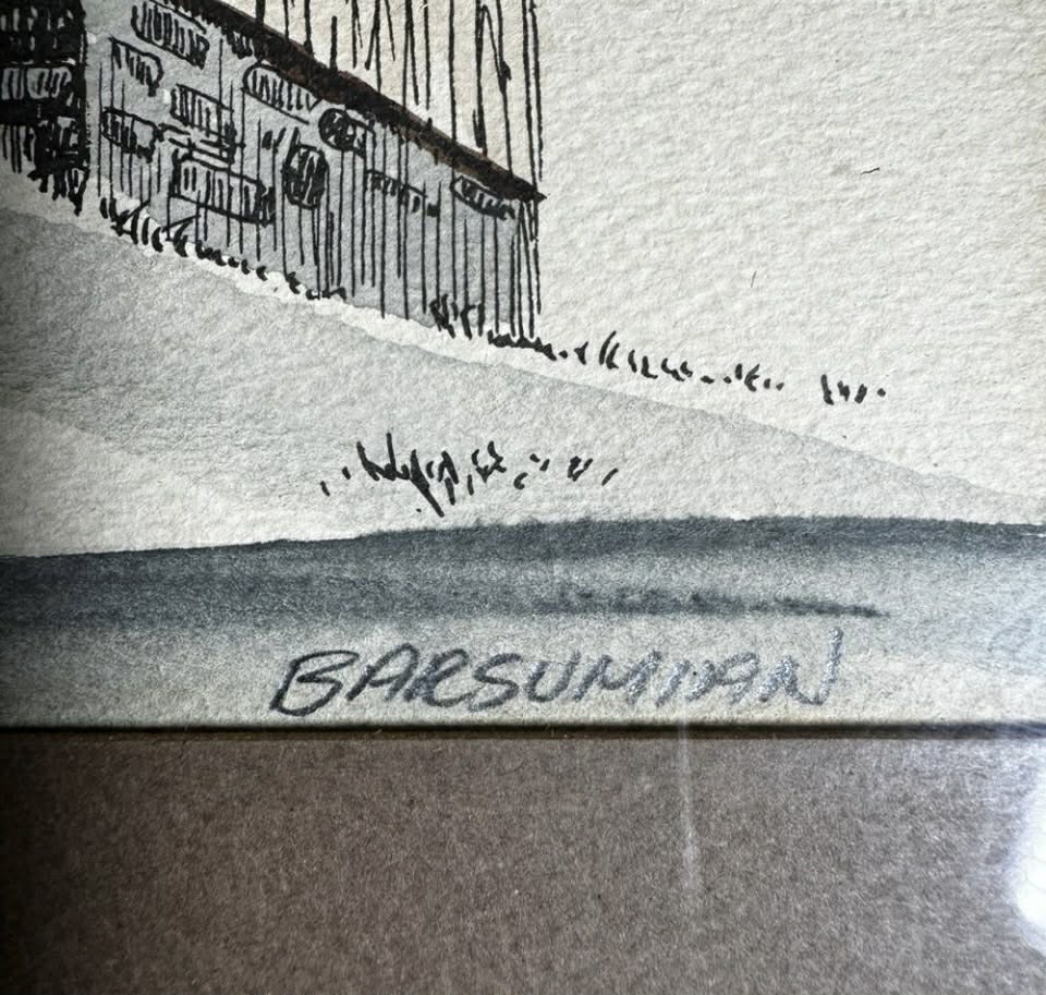 Signed OriginalPen and Ink Prints with Watercolor Barn #5 by Barsumian [Art 063]