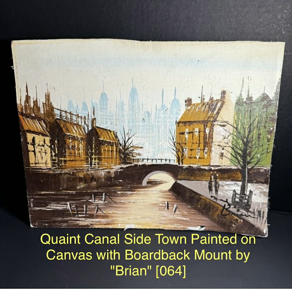 Quaint Canal Side Town Painted on Canvas with Boardback Mount by "Brian" [064]