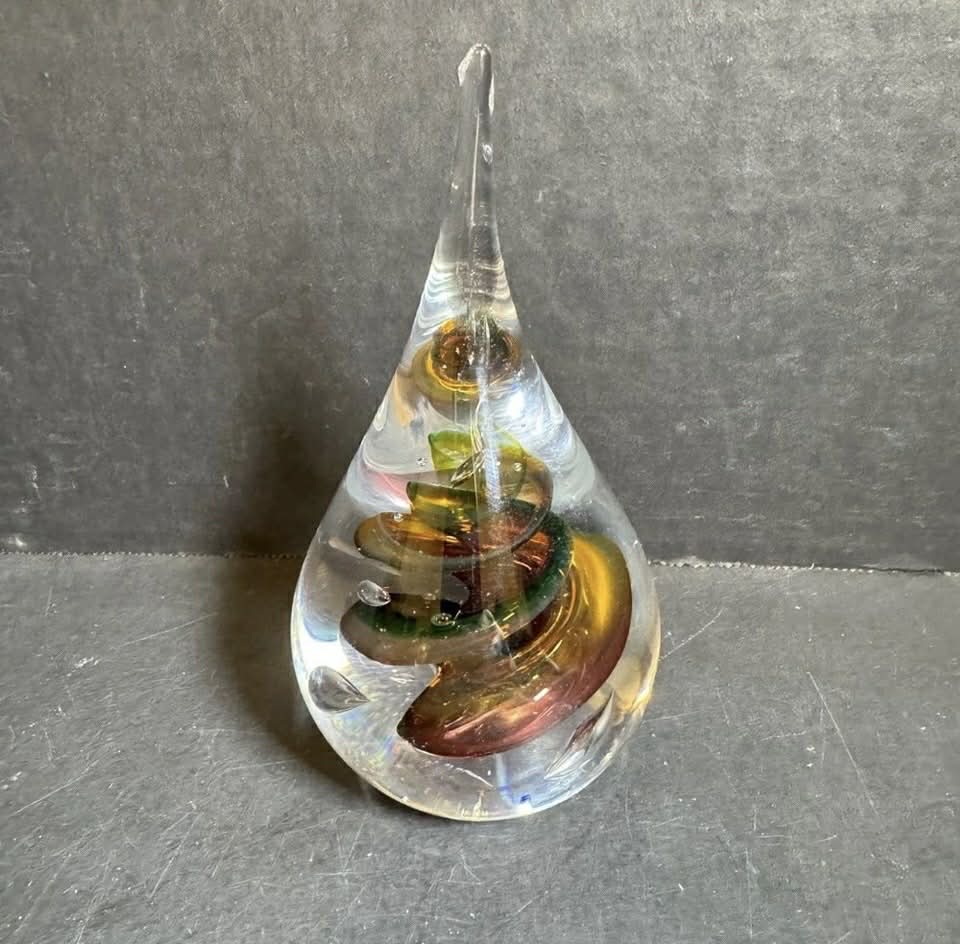 Artisan "Marian Pyrcak" Polish Glass Teardrop Paperweight [Item 0268]