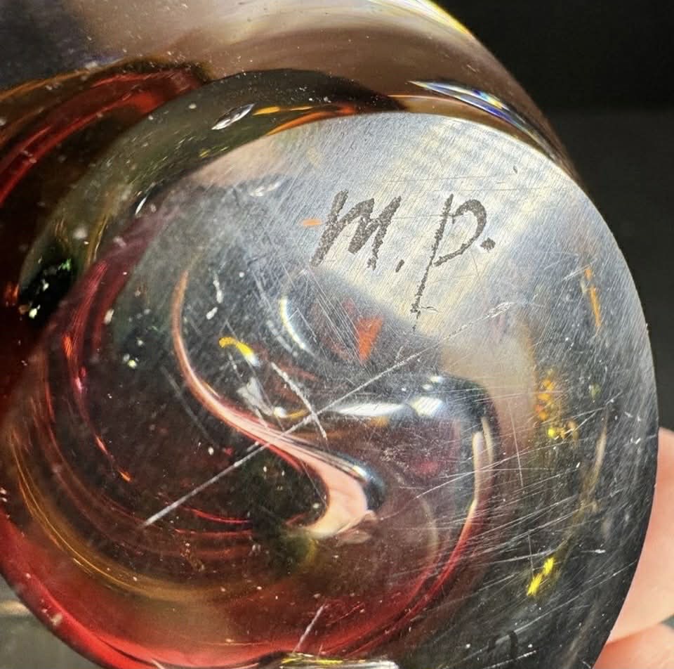 Artisan "Marian Pyrcak" Polish Glass Teardrop Paperweight [Item 0268]