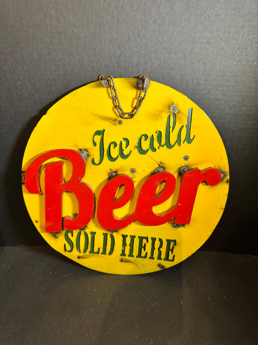 Vintage Ice Cold Beer Sold Here Metal Sign [Item 0370]