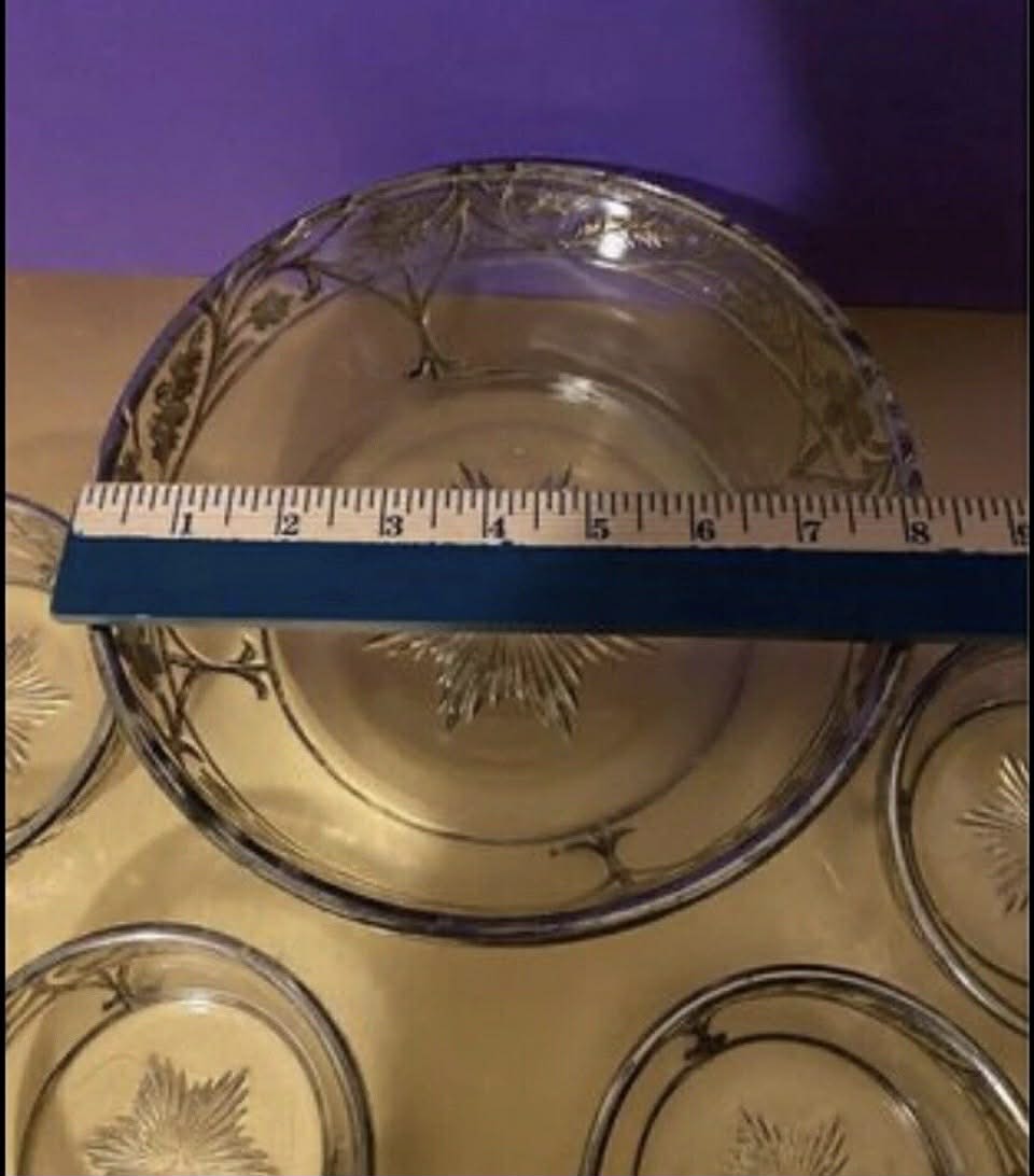 Vintage Silver Rimmed Bowl Set - 1 Serving Bowl, 5 Individual Bowls [Item 271]