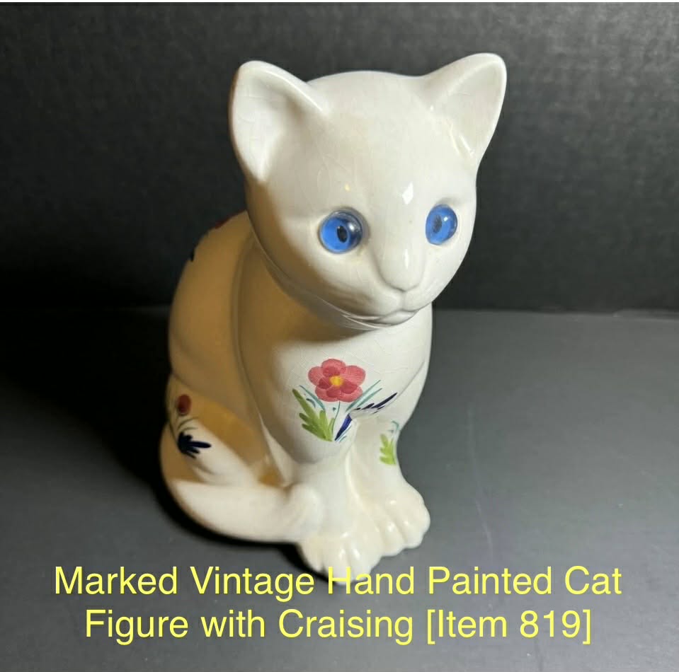 Marked Vintage Hand Painted Cat Figure with Craising [Item 819]