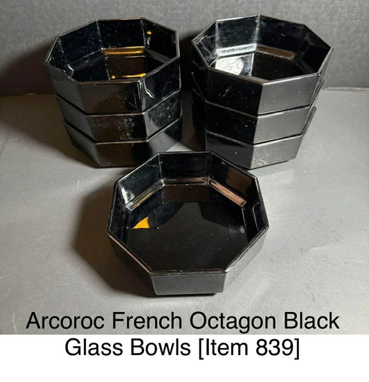 Arcoroc French Octagon Black Glass Bowls [Item 839]