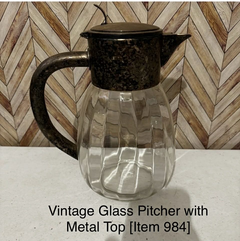 Vintage Glass Pitcher with Metal Top [Item 984]