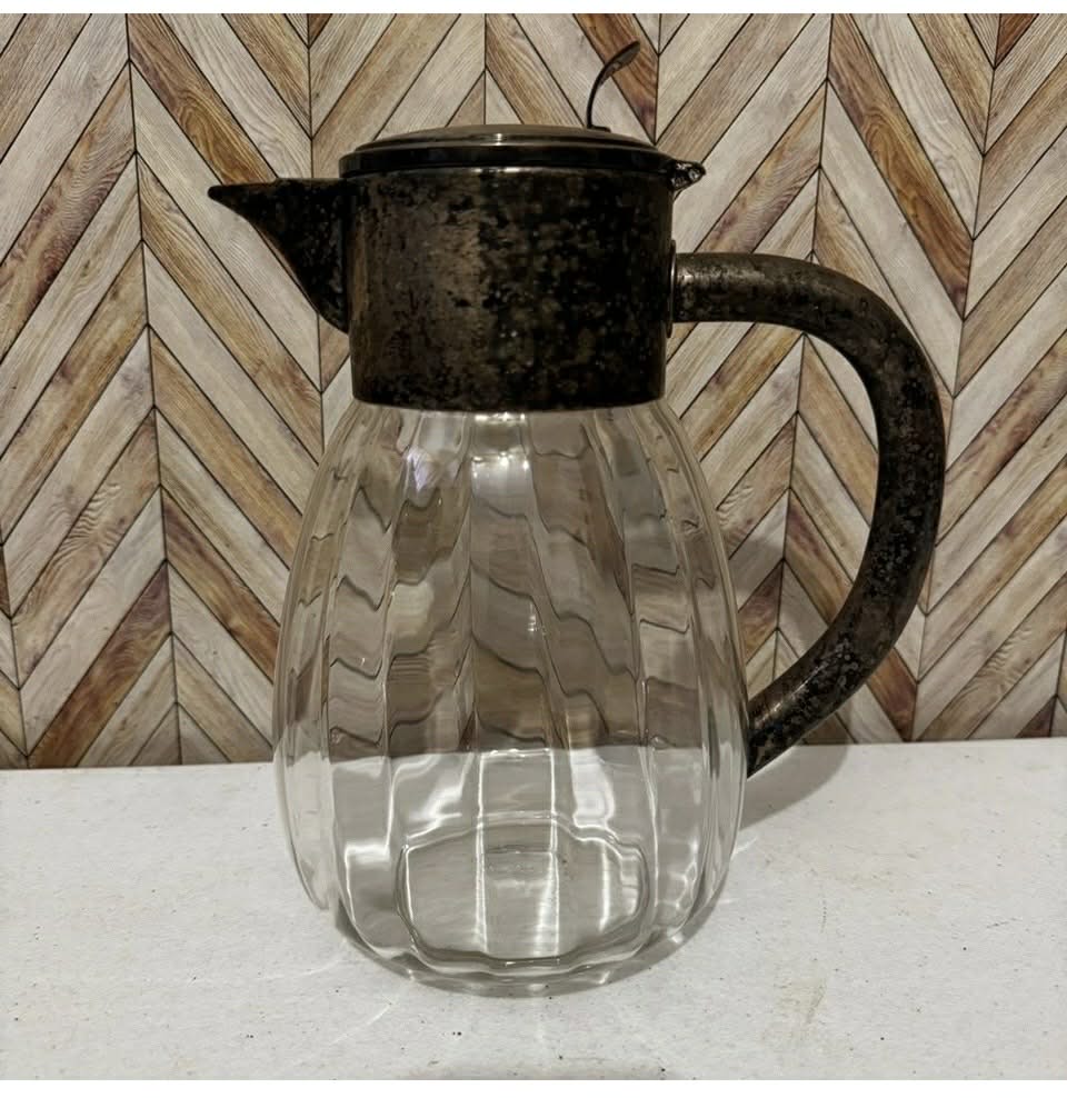 Vintage Glass Pitcher with Metal Top [Item 984]