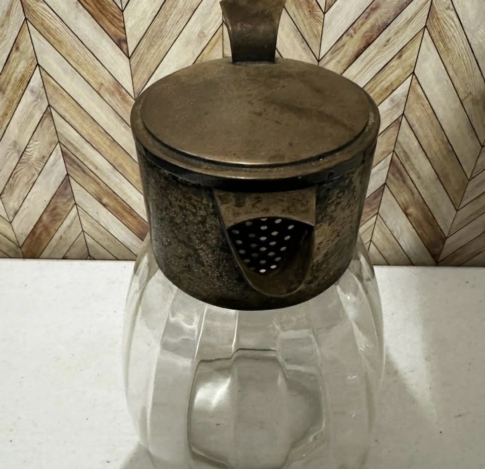 Vintage Glass Pitcher with Metal Top [Item 984]