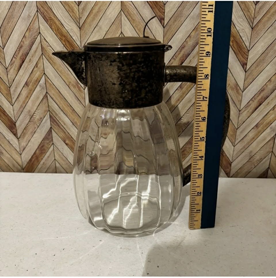 Vintage Glass Pitcher with Metal Top [Item 984]
