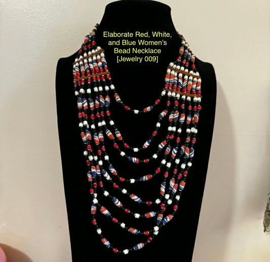 Elaborate Red, White, and Blue Women's Bead Necklace [Jewelry 009]
