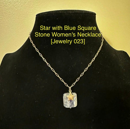Star with Blue Square Stone Women's Necklace [Jewelry 023]