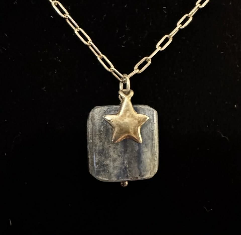 Star with Blue Square Stone Women's Necklace [Jewelry 023]