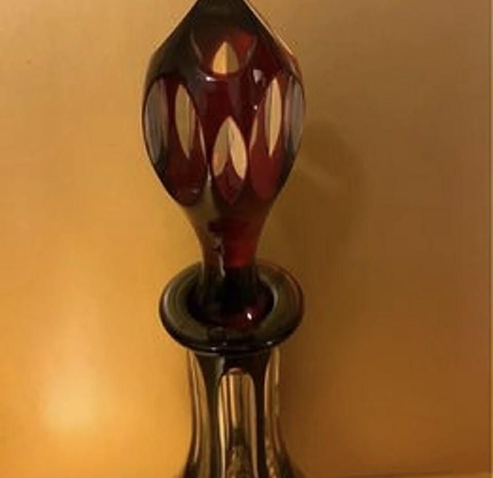 Cut to Clear Ruby Bohemian Lead Crystal Glass Decanter [Item 020]