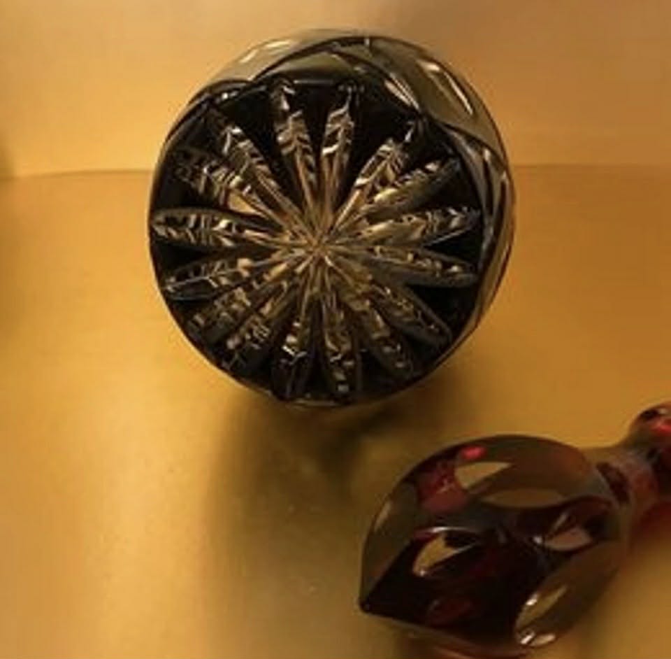 Cut to Clear Ruby Bohemian Lead Crystal Glass Decanter [Item 020]
